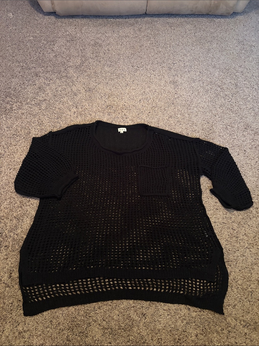POL Black Open-Knit Pocket Sweater L XL